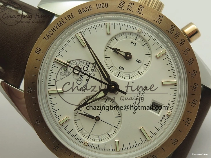 0324 Minimalist Speedmaster ’57 Co-Axial SS RG OMF 1:1 Best Edition White Dial On Leather Strap A9300 (Free Leather Strap) 8072